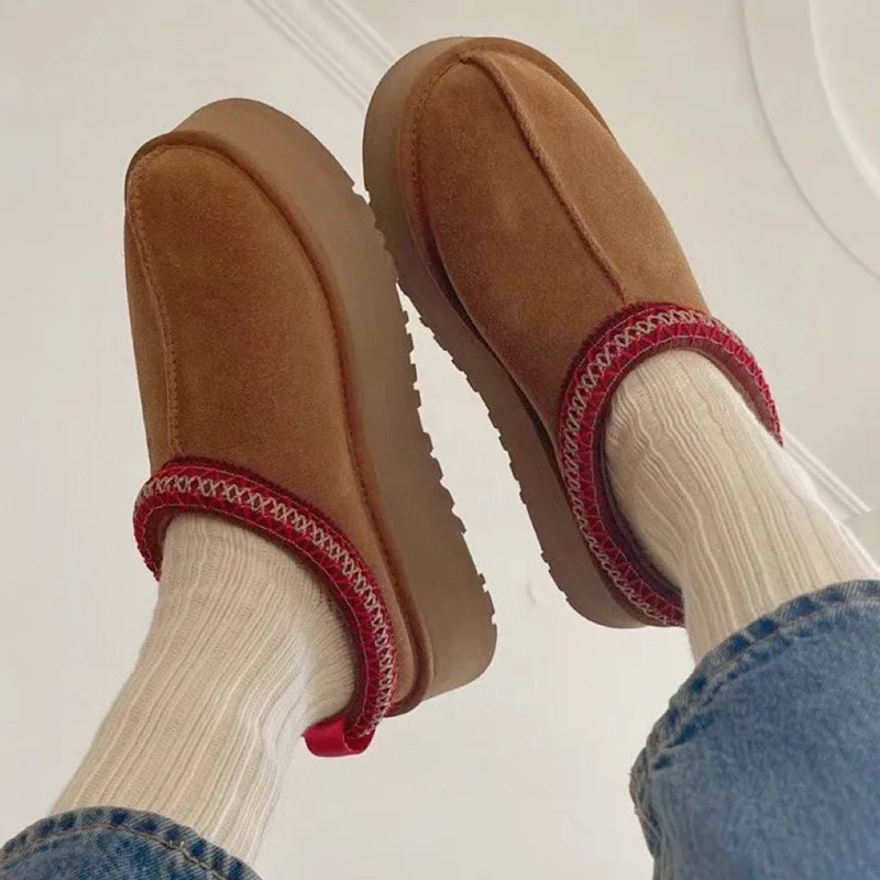 Wholesale Custom Logo Winter Wool Fake Sheepskin Slip-on Slipper Shoes with EVA Insole Platform Snow Short Boots Women Men