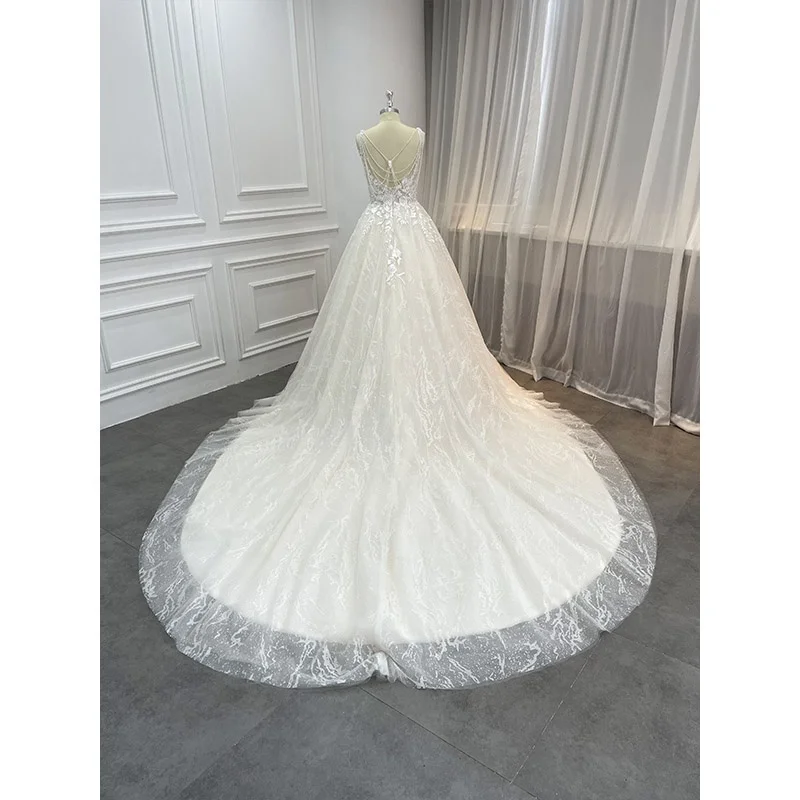 Custom Women Luxury Vestidos De Novia Glitter Beaded Lace Bridal Wed Ball Gown Vintage Pearls Wedding Dresses for Brides 2022