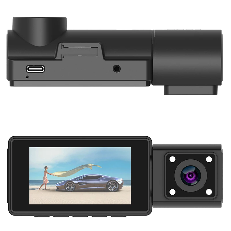 3 Channel Dash Cam Front and Inside 1080P Car DVR Dash Camera G-Sensor Loop Recording Three Way Dash Cam for Taxi Driver