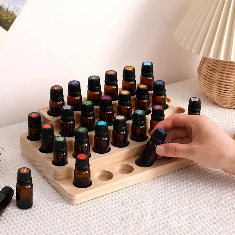 15holes Wooden Essential Oil Display Stand for 5-20ml bottles Perfume Storage Racks Oil Bottles Holder Nail Polish Shelf
