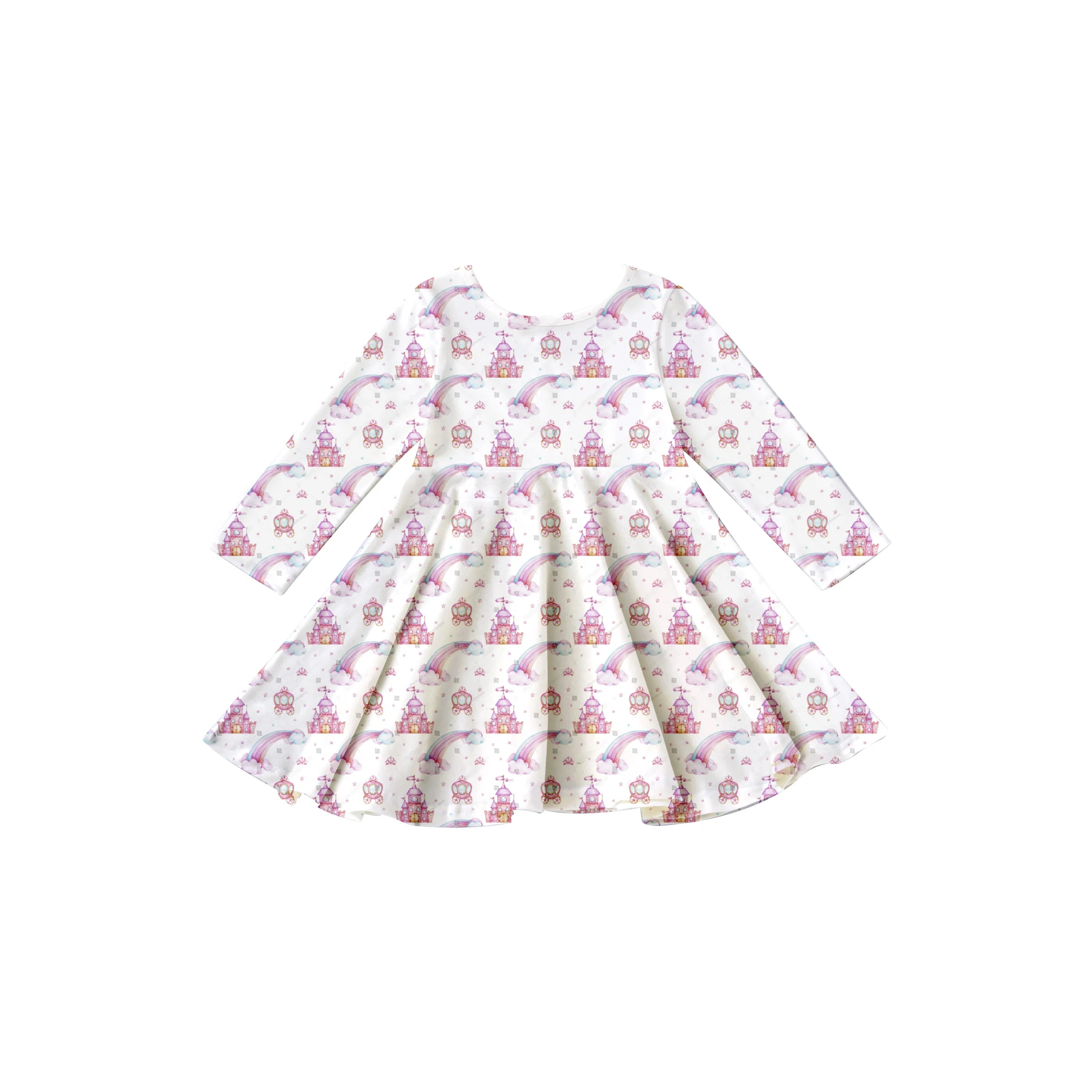 Girlymax 2022 fall Pink fancy Princess unicorn  long sleeve knee length Baby girl dresses