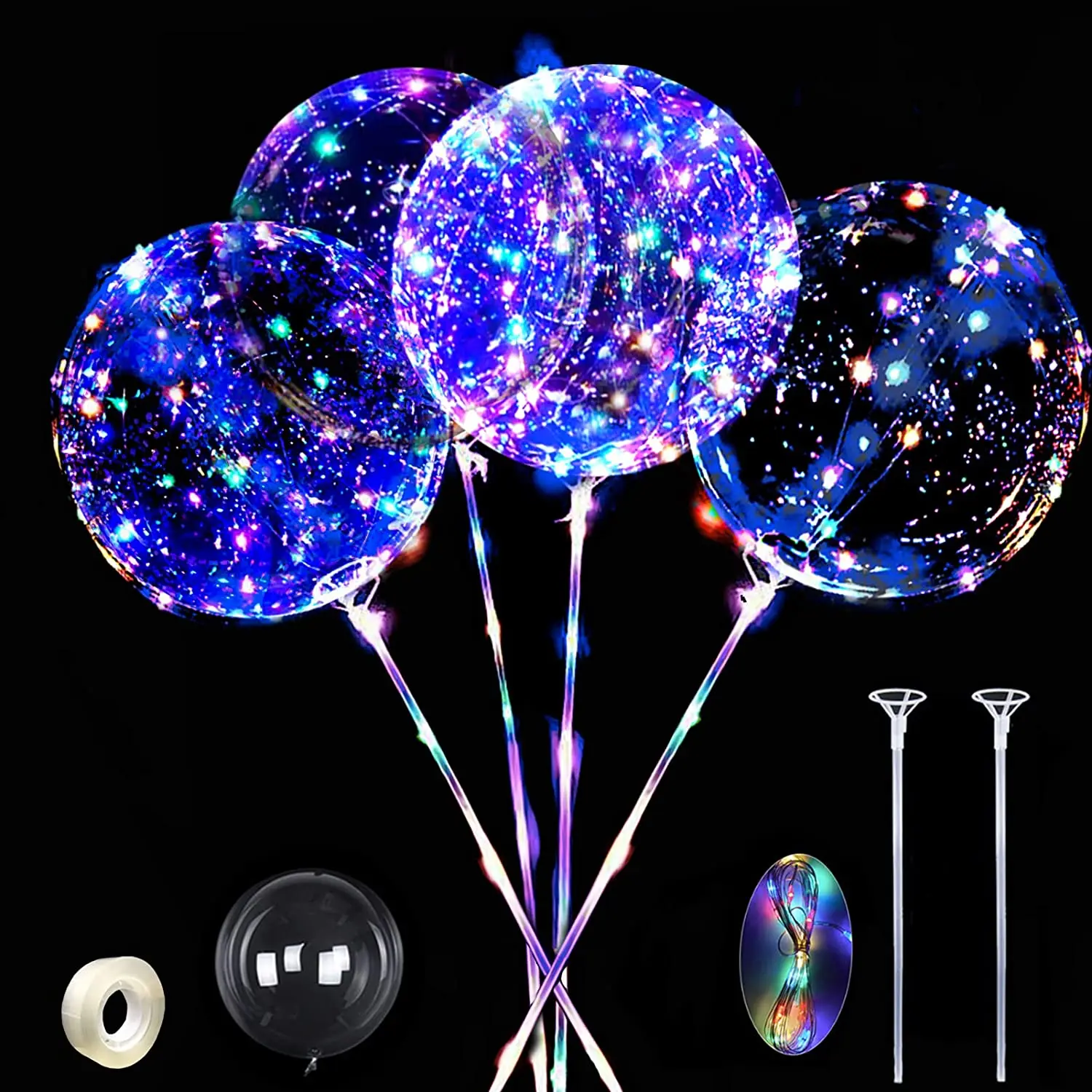 LED Balloons Light Up Balloons Clear Helium Bubble Bobo Glow Balloons with String Lights for Parties Birthday Wedding Decor