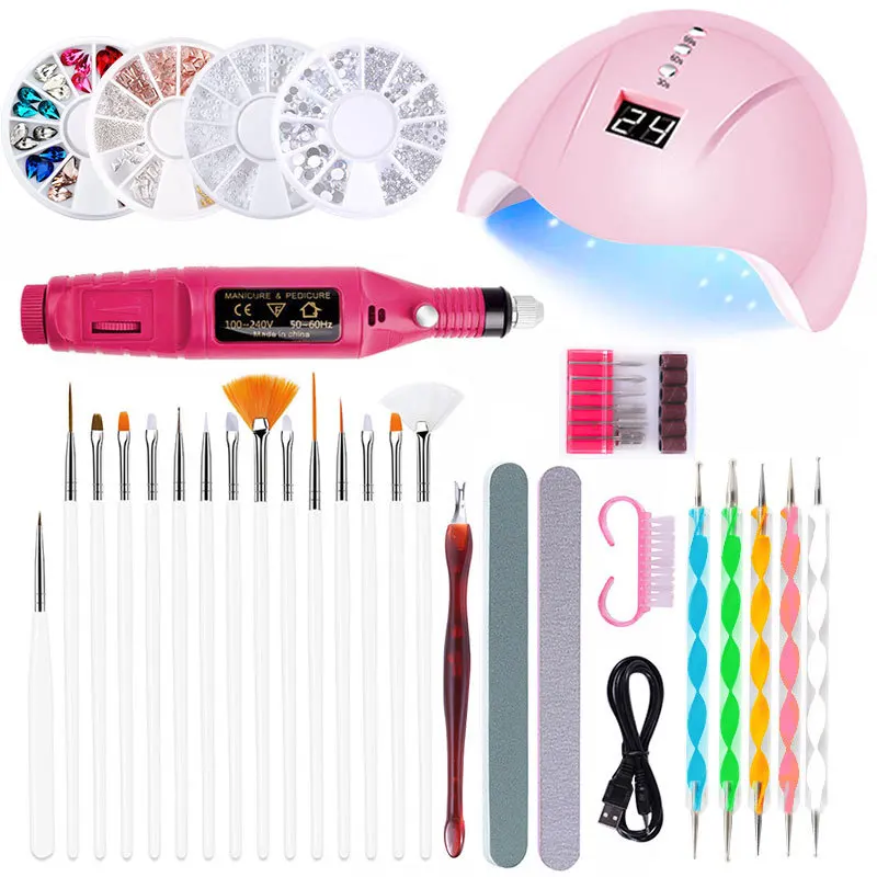 Customize Professional beauty salon equipment Fast dryer Brush tool nail set kit with uv lamp and drill