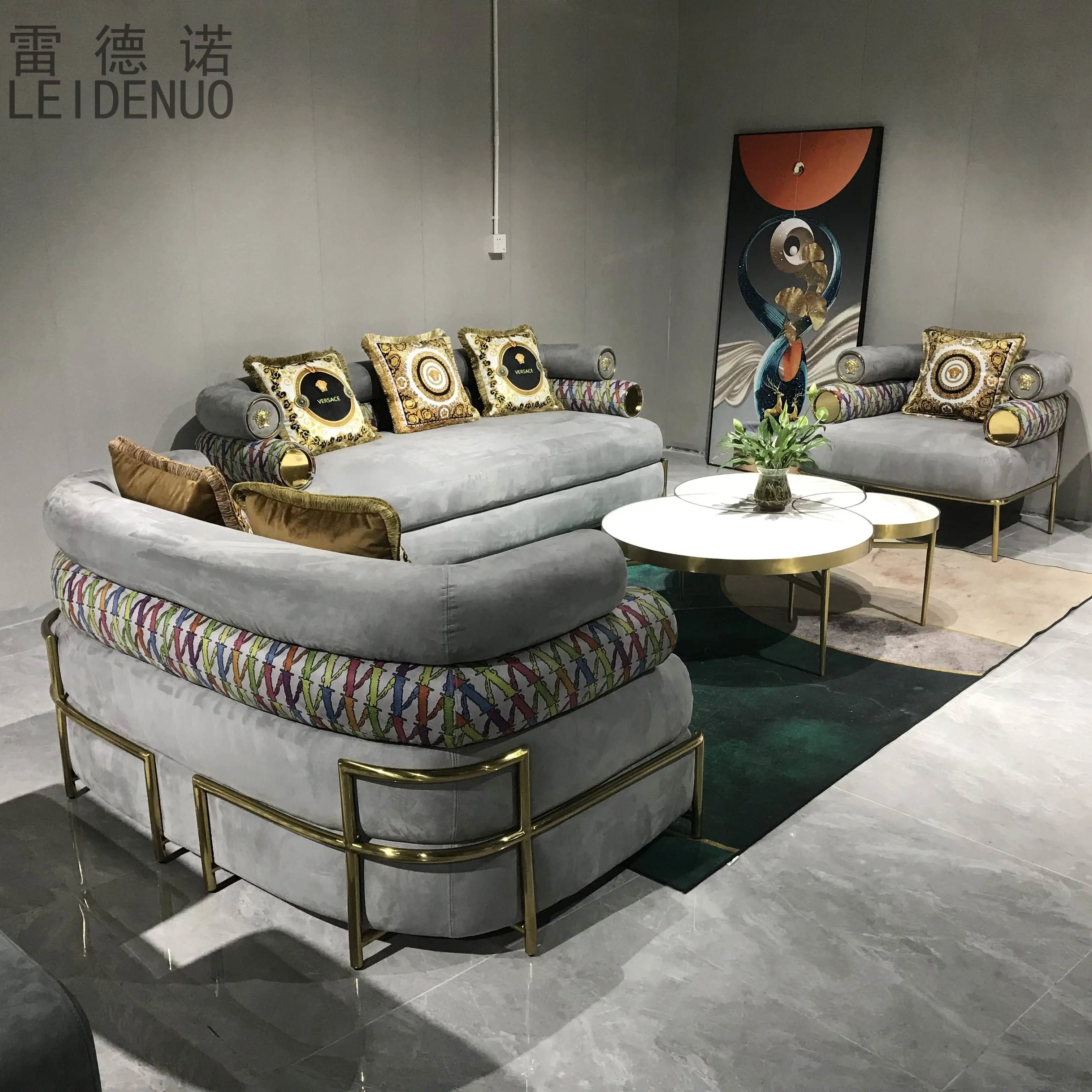 High end gray sofa set furniture couch living room Italian fabric modern luxury sofa set