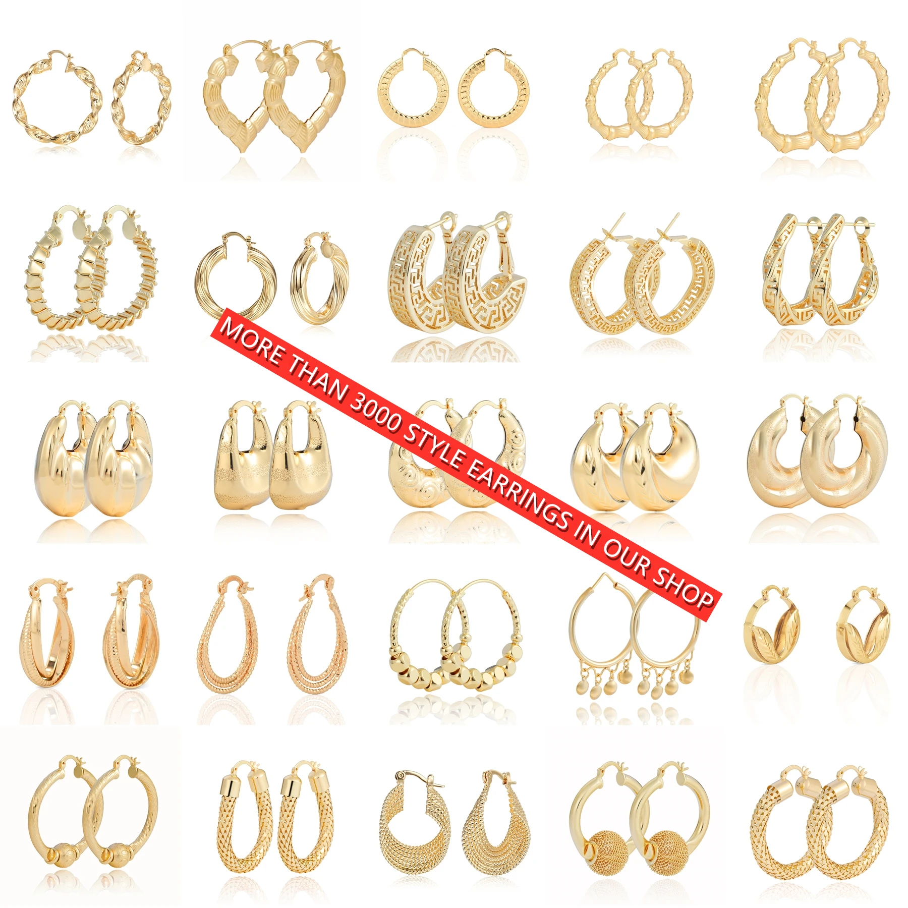 
More Than 3000 Designs Earrings Jewelry Wholesale Copper Alloy 14k Gold Plated Twisted Big Large Earring Cheap Hoop Earrings 