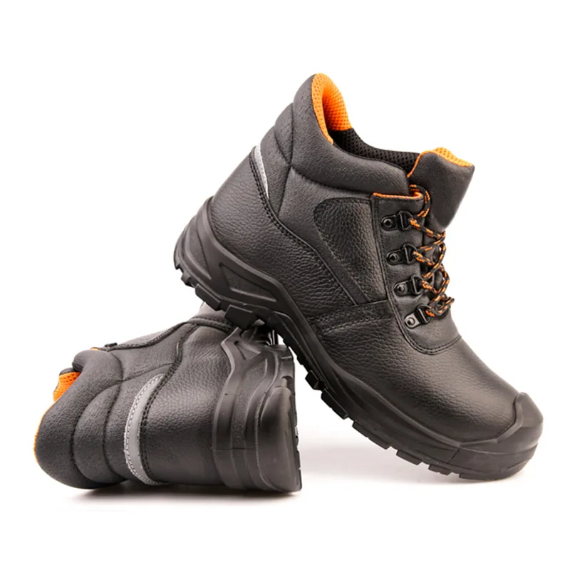 Middle cut Genuine leather slip resistant working shoes anti puncture safety shoes
