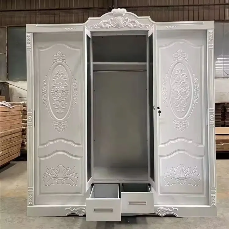 mirror beauty 4 door armoire detachable almira steel indonesia durable simple design clothes white iron wardrobe manufacturer