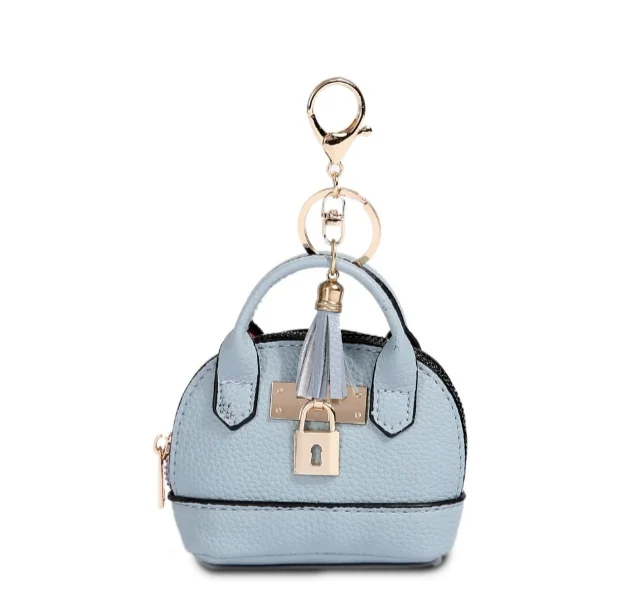 New fashion mini handbag shape purse female creative with keychain cute simple solid color small coin purse