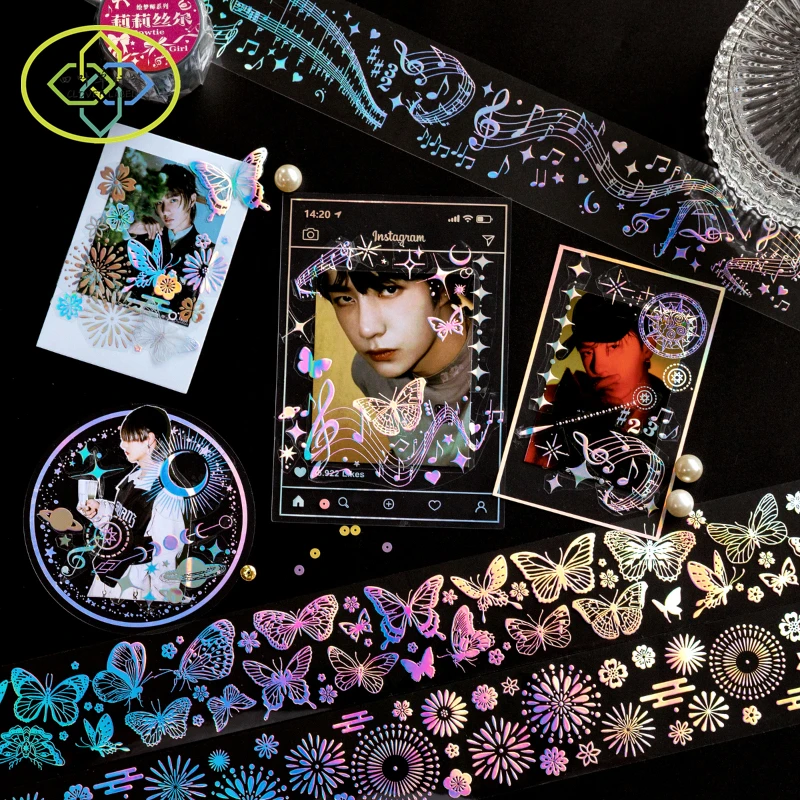 Creative Custom Colorful Laser PET Masking Tapes Print Planner Decorative Scrapbook Washi Tapes