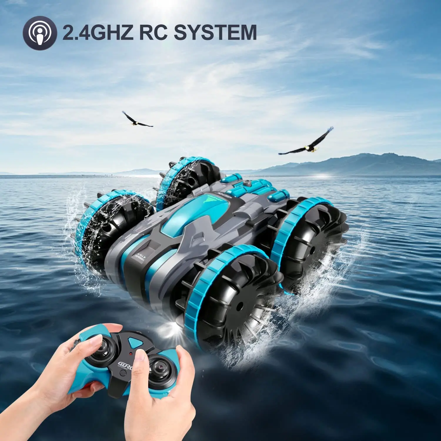 New 2.4G Four Wheel Stunt Drive 2 In 1 Double Sided Stunt Waterproof Amphibious Rc Car for Children