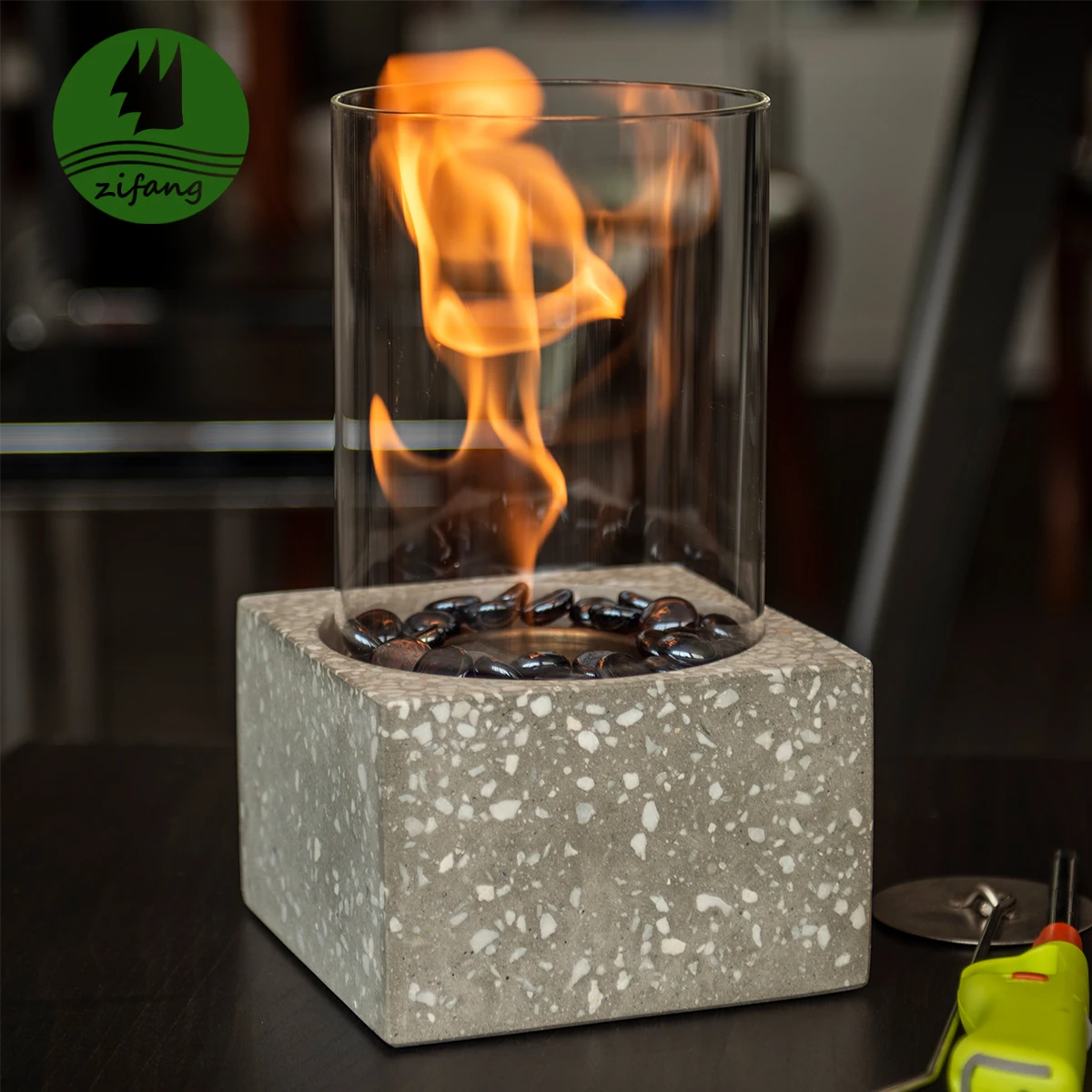 Directly Manufacturer Glass Concrete Square base Table Top Mini Personal Tabletop Portable Bio ethanol Alcohol burner Fireplaces