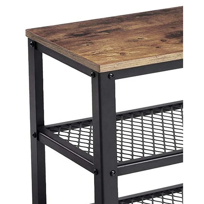 Indoor furniture metal mesh combine with wooden book and commodity shelf 3  tiers shelf with wheels