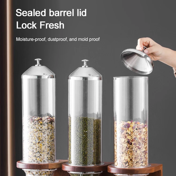 Luxury Catering Buffet Triple Cereal Dispenser Container Dry Food Grain Dispenser With Wooden Stand