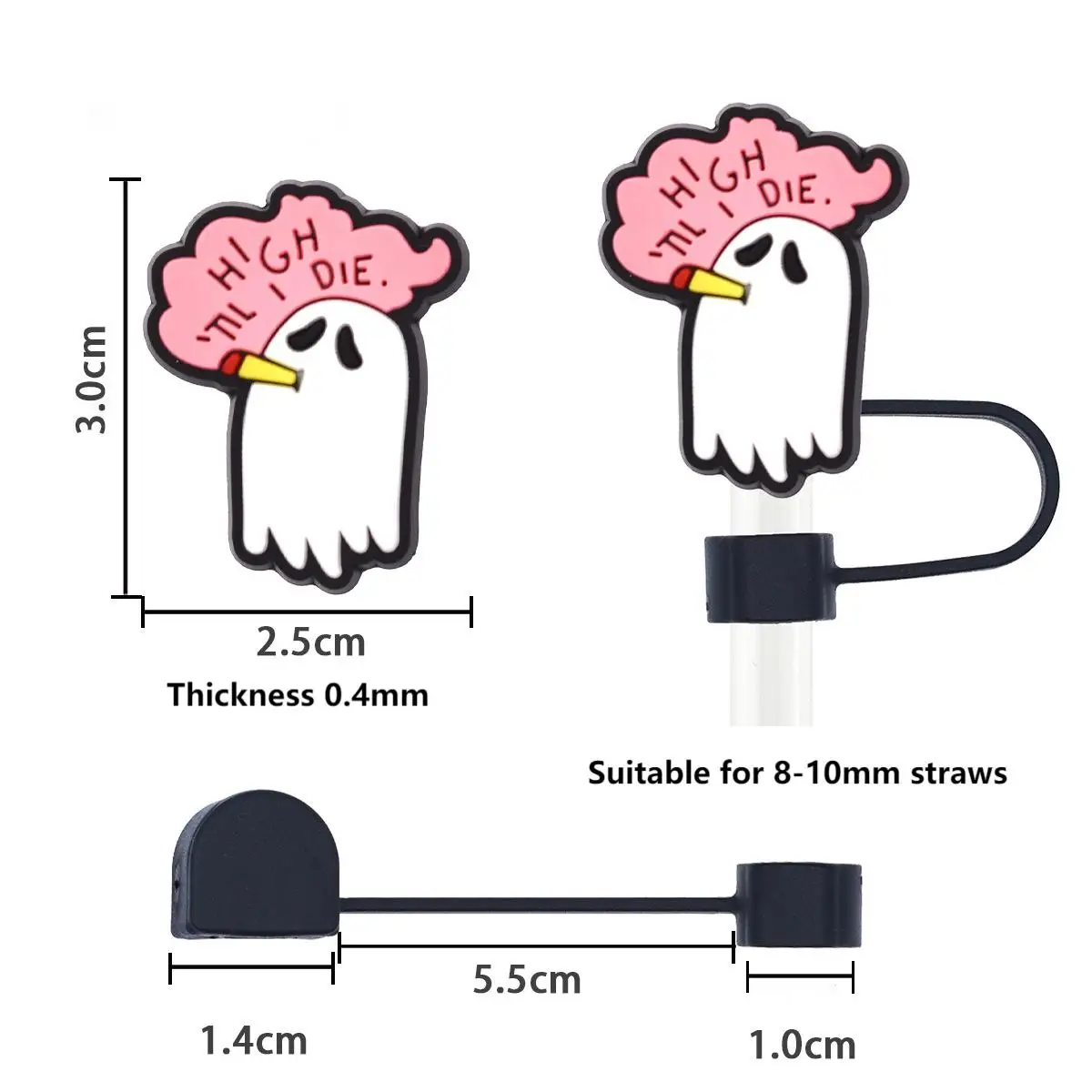 Customized Funny Halloween Cartoon Thermos Tipping Cup Dustproof Silicone Straw Cover Straw Topper Straw