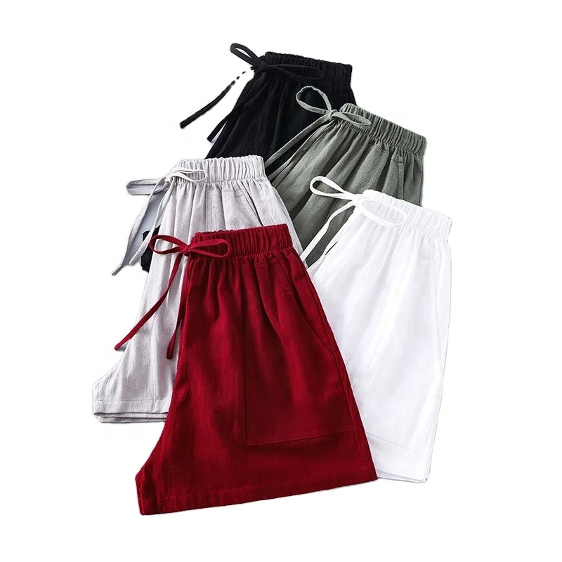 2023 Женские шорты из хлопка и льна с высокой талией