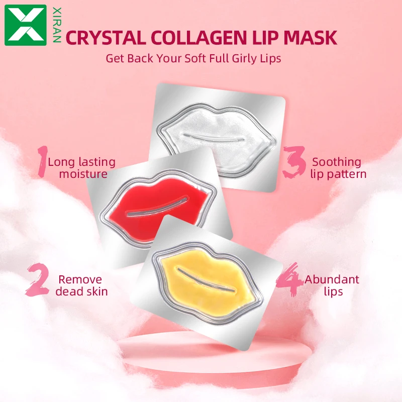 Private Label Pink Crystal Collagen Lip Mask Patches Vitamin E Long Lasting Hydrating And Moisturizing Lip Mask