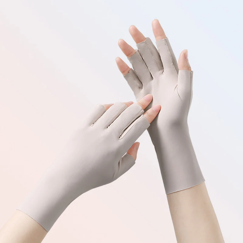 Custom logo anti uv half finger women protective sun summer driving fingerless gloves