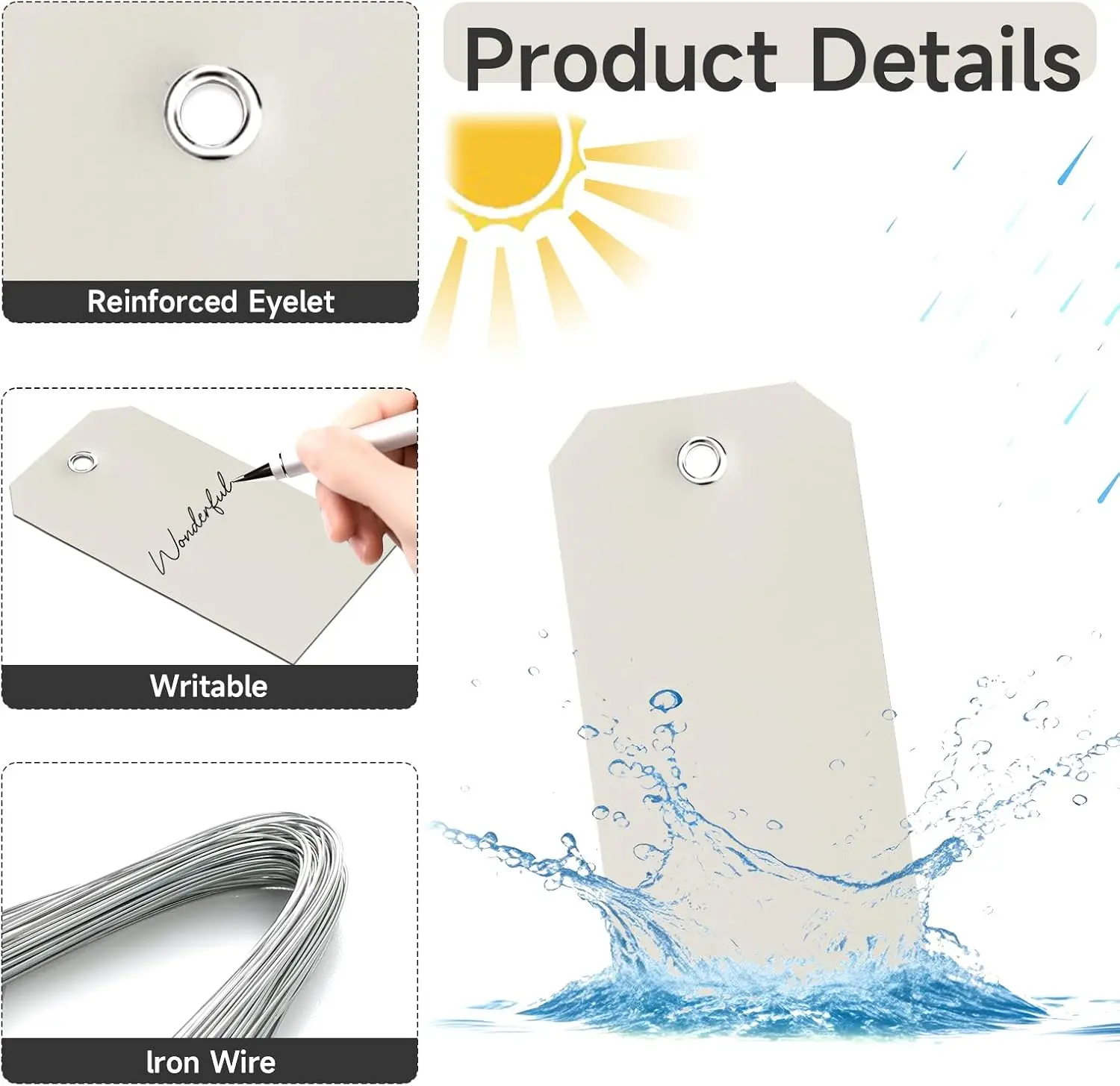 Plastic Shipping Tags with Wires Blank Labeling Waterproof with Reinforcement Hole Durable Wire Labels Stacking