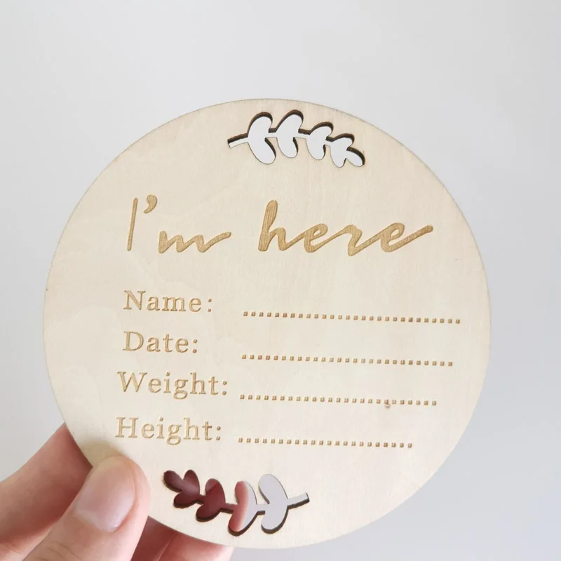 cheap custom laser engraved Birth wood  Announcement Disc