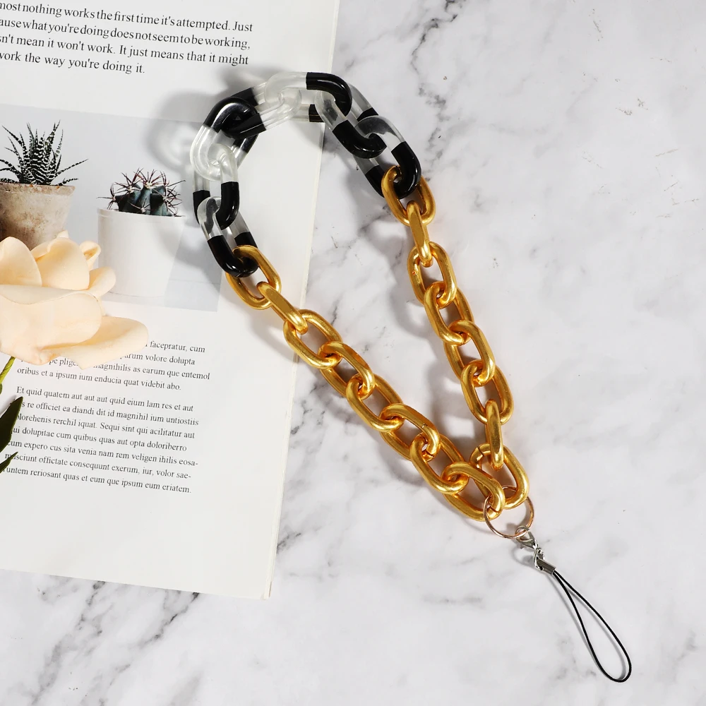 Acrylic gold link phone bead chain hippie phone straps lanyard charm hang phone bracelet chain