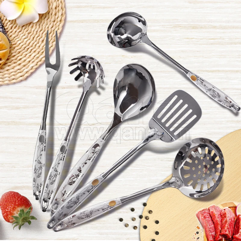 QANA Factory Wholesale OEM Household Cooking stainless steel kitchenware spatula set kitchen utensils slotted turner Ladle set