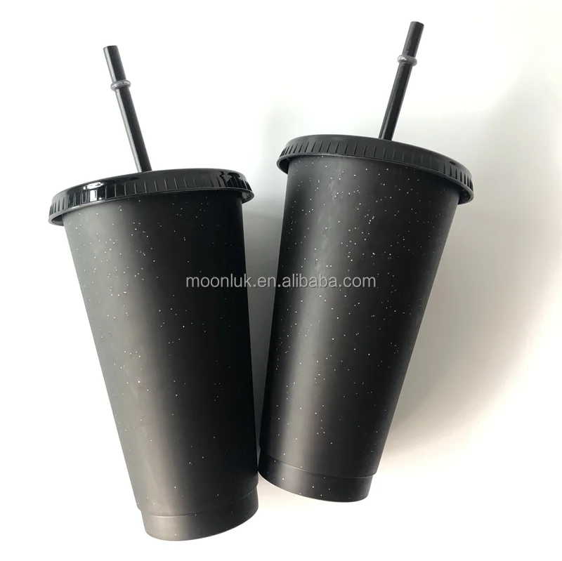 Reusable BPA free 24oz black starbulk glitter cups with logo plastic tumblers in bulk