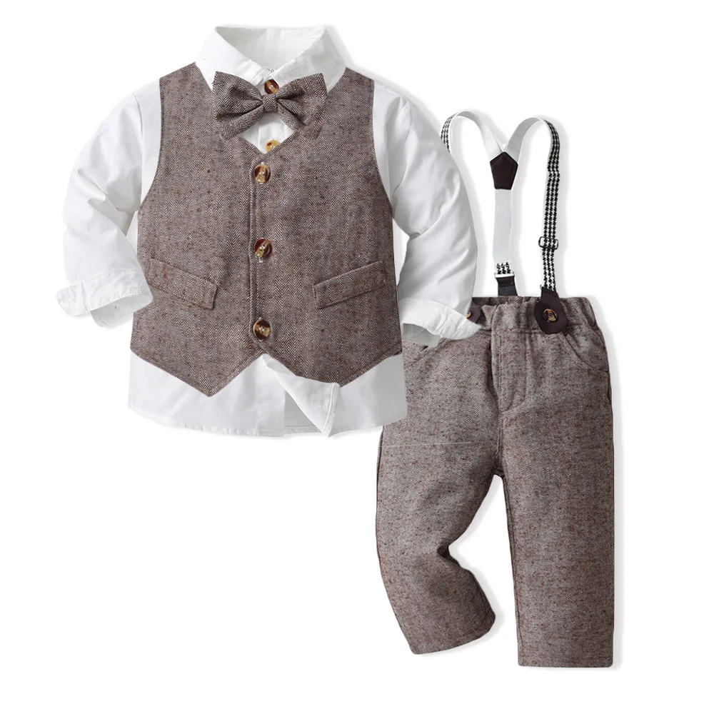 Custom High Quality*- Boy Clothing Set  Long Sleeve Shirt Toddler Boy Shirt Suit Wedding Clothes Gentleman