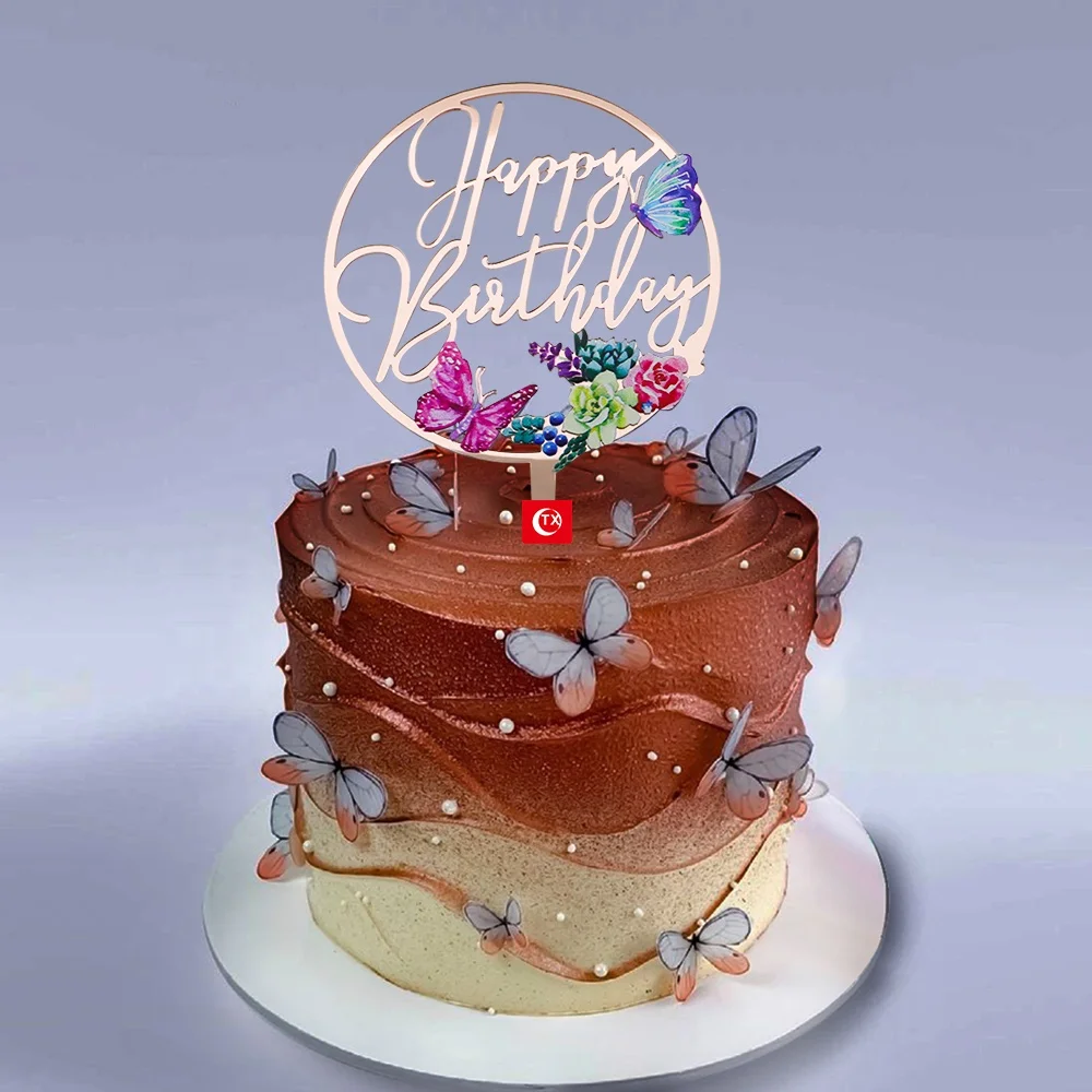 TX Christmas Decoration Supplies Sweet Butterfly Gold Acrylic Durable Versatile Cake Topper Cake Tools Birthday Party Decoration