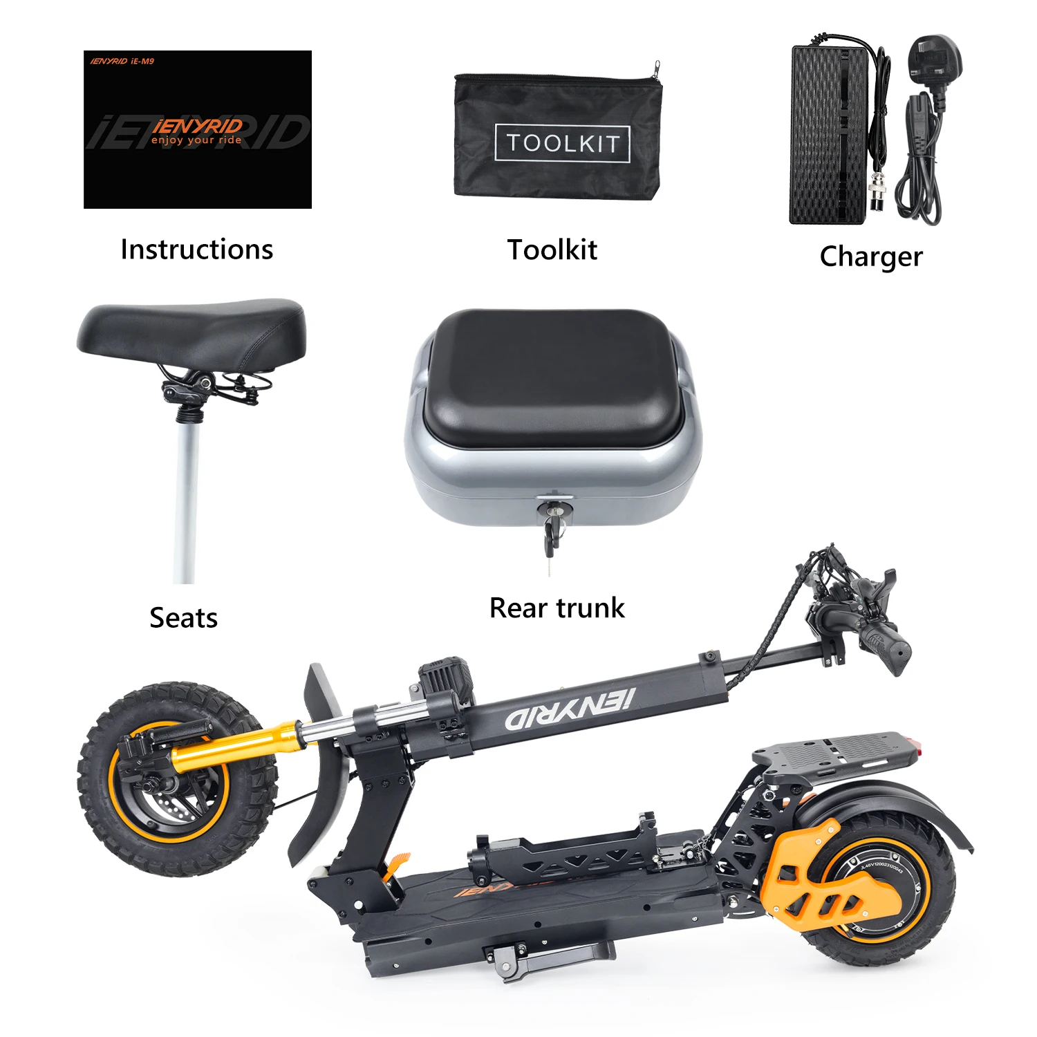 GB UK Warehouse Electric Scooter 1200W Motor 30-45KM Super Long Distance With Multi-Function Storage Box iENYRID M9 Scooter