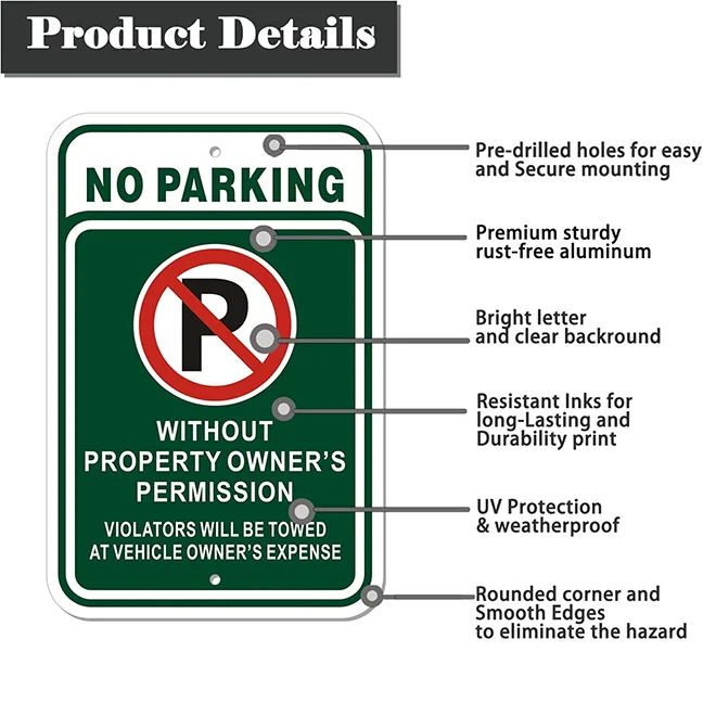 No Parking Personal Sign Without Owners Permission violators will be towed at vehicle Sign Aluminum Tow Away Sign