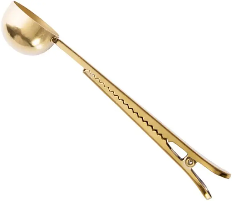 Stainless Steel Golden Coffee Scoop Bag Clip Multi Function Coffee Measuring Spoon