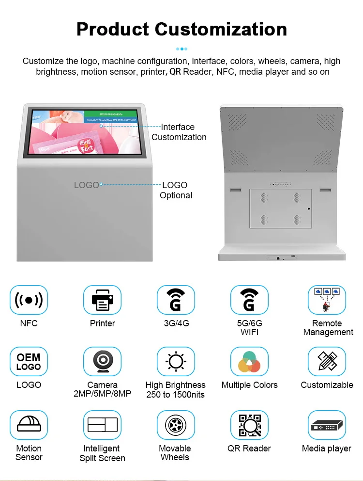 LOGO Custom Shopping Mall 43 Inch Interactive Lcd Horizontal Touch Screen Display Floor Stand Kiosk