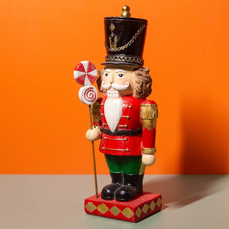 Custom interior Christmas decoration pastel resin handmade king guard soldier statue polyresin nutcracker figurine with lollipop
