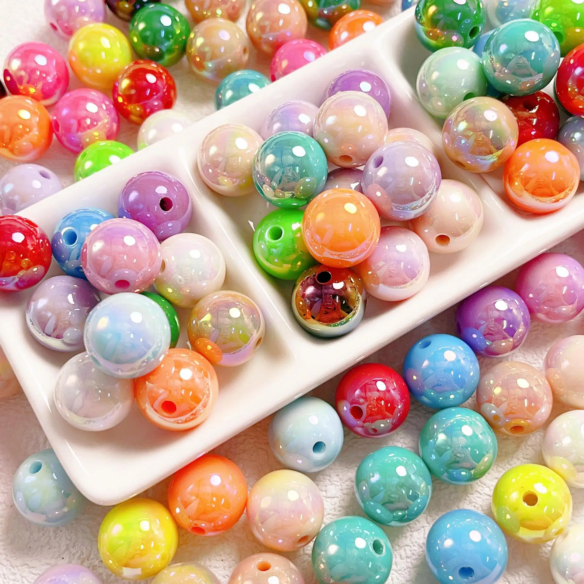Acrylic Card 16 High Quality UV Plated Colorful Shell Solid Round Beads Handmade DIY Phone Chain Bead Material Accessories