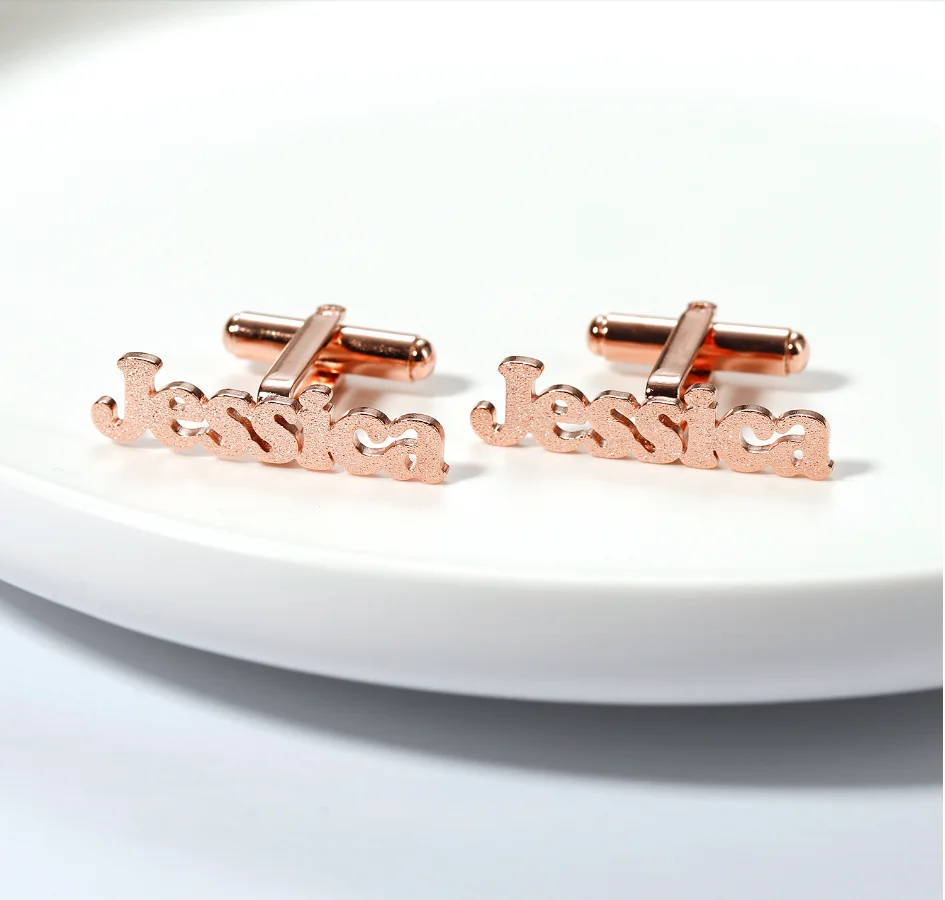 Fashion Rose Gold&Gold Personalized Name Cufflinks Light  Frosted Stainless Steel Shirt Jewelry & Custom Name Cuff links