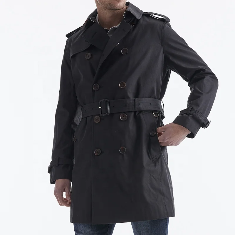 Wholesale warm Simple spring  handmade belt 100% Cotton Double Breasted Slash Pockets men coat