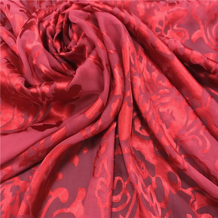 
Plain Dyed Red Silk Satin Burnout Fabric 19mm Silk Rayon Bournout 