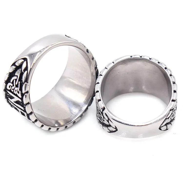 Wholesale Custom Surgical steel Rings Vintage Gold Plated Fish Fork Symbol Viking Jewelry For Men