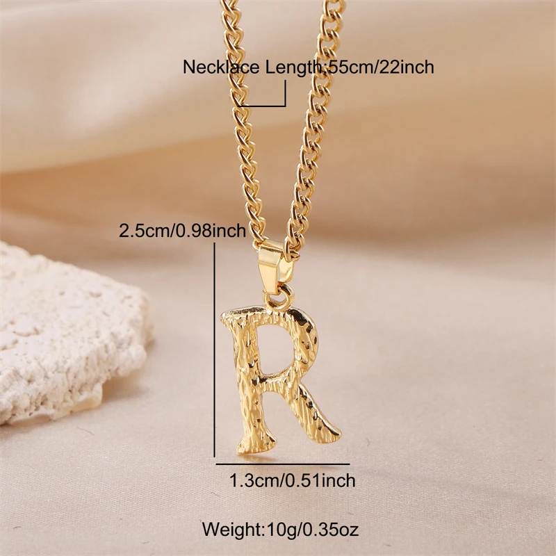 Newly Designed 26 English Letter Pendant 18K Gold Plated Stainless Steel Charm Ripple Corrugated