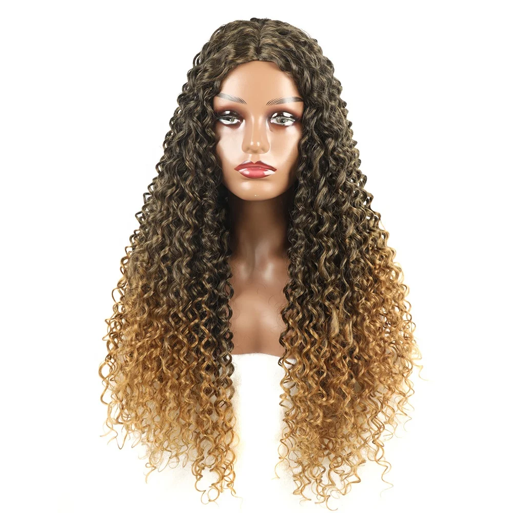 Curly Synthetic Hair Wig High Quality Ombre Color Long Wigs No Lace None Lace Wigs Express Bags or Carton Protein Fiber 28inch