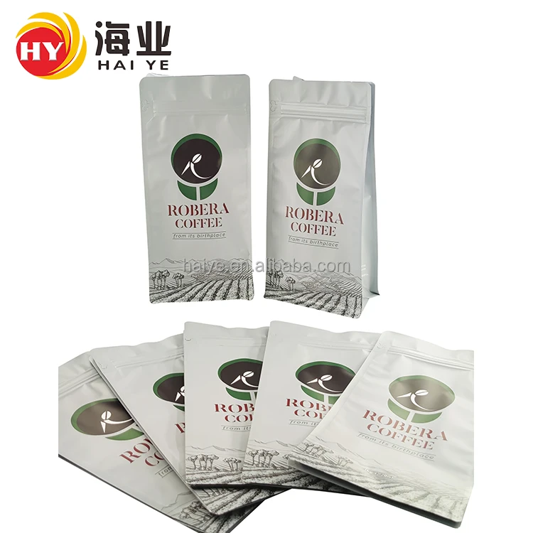 Haiye Coffee Bag Resealable Zipper Ground Coffee Pouch Ziplock Flat Bottom Bag With Valve
