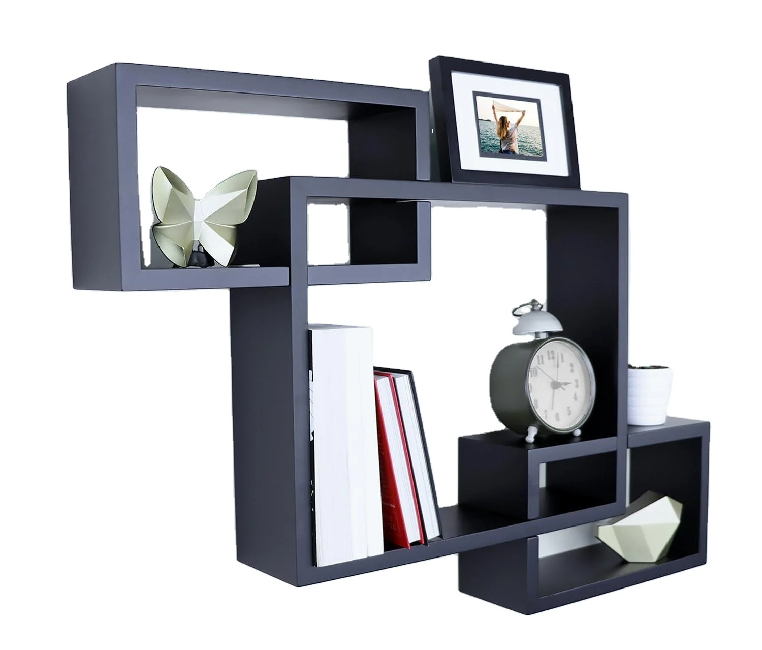 4 Wood Cube Intersecting Shelves Floating Wall Mount Shelves Wooden Wall Shelf For Living Room Bedroom Decor
