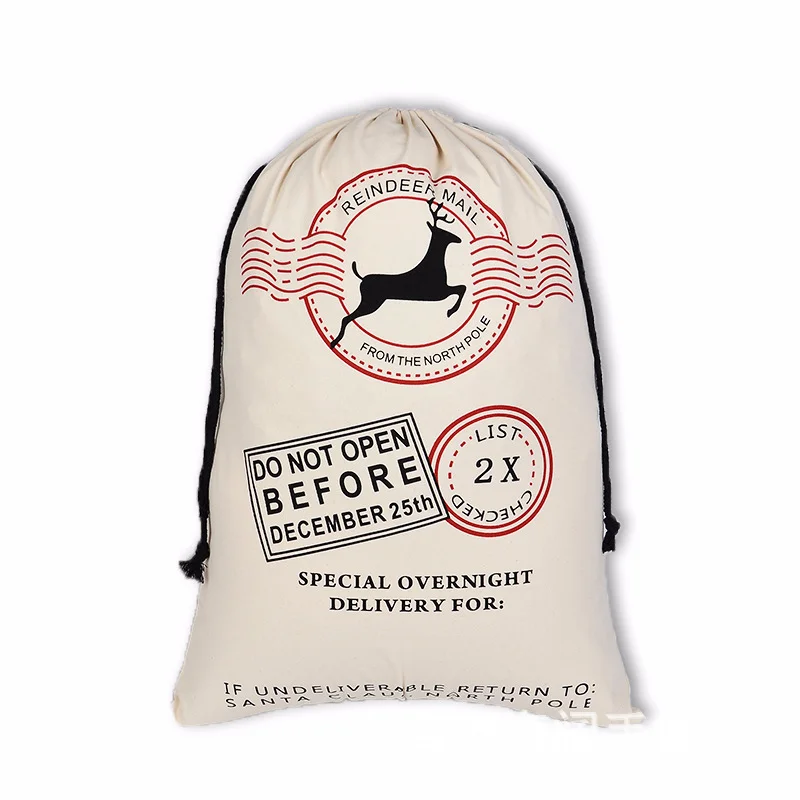 Оптовая продажа, Рождественская подарочная упаковка, индивидуальный логотип, Экологически чистая холщовая Хлопковая Сумка на шнурке с веревкой
