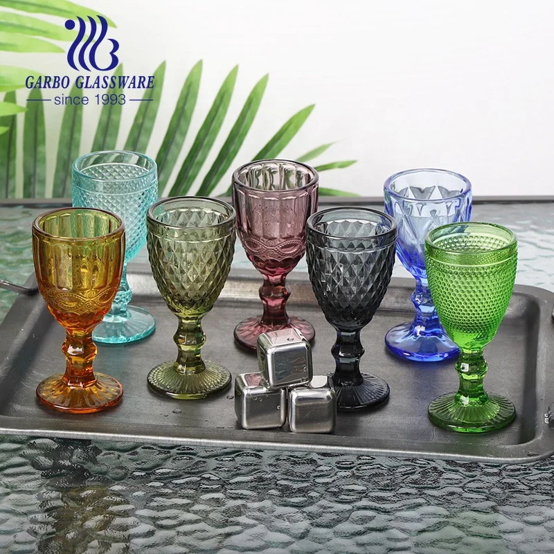 solid color high quality glass goblet wine glass cup colorful glass stemware customized color option hot sale in South American