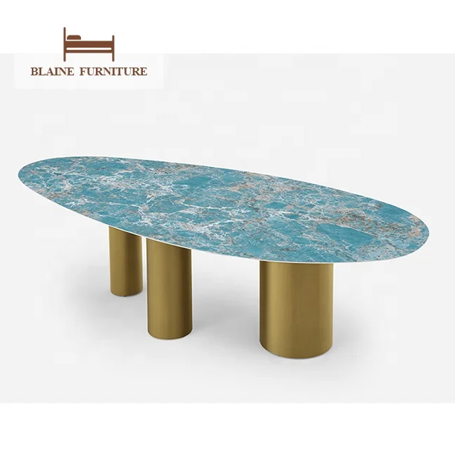 Italian Modern Oval Dining Table Set Esstisch Luxury Marble High End Factory Travertine Stone Marble Dining Table