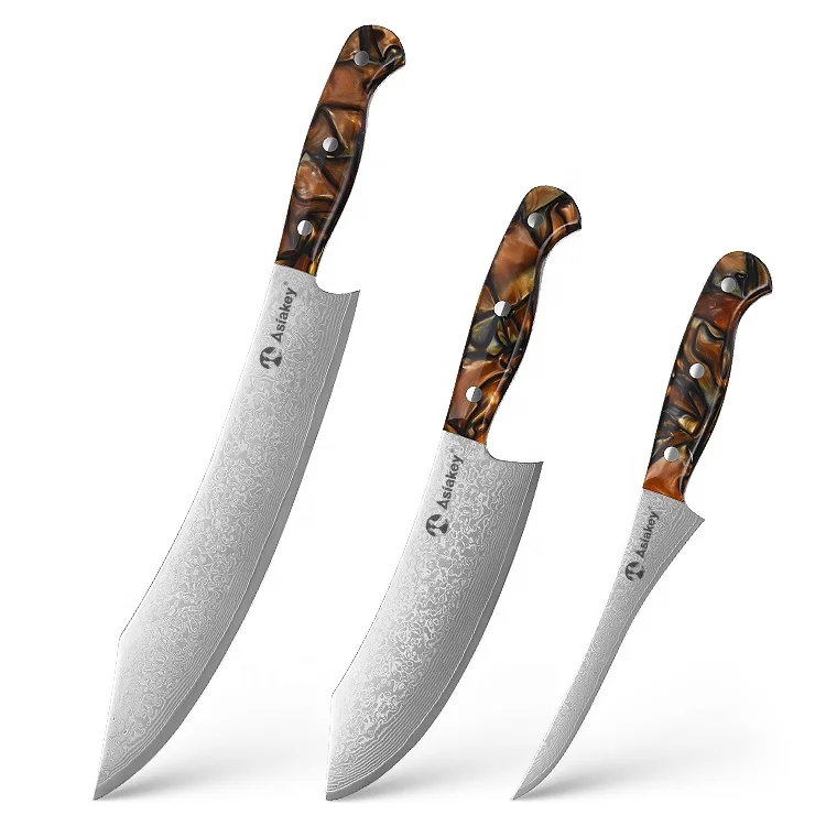 67 layers VG10 Damascus steel 3pcs kitchen knife Acrylic handle Butcher Chef knife set