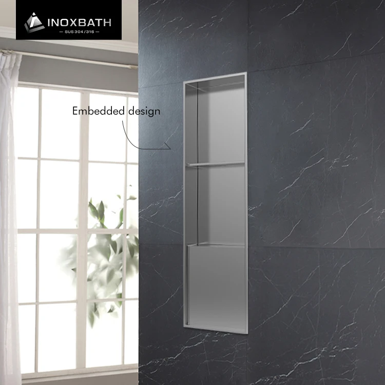 High Quality Brushed  Metal Long Shelf Double Layers Wall Mounted 304 Stainless Steel Niches