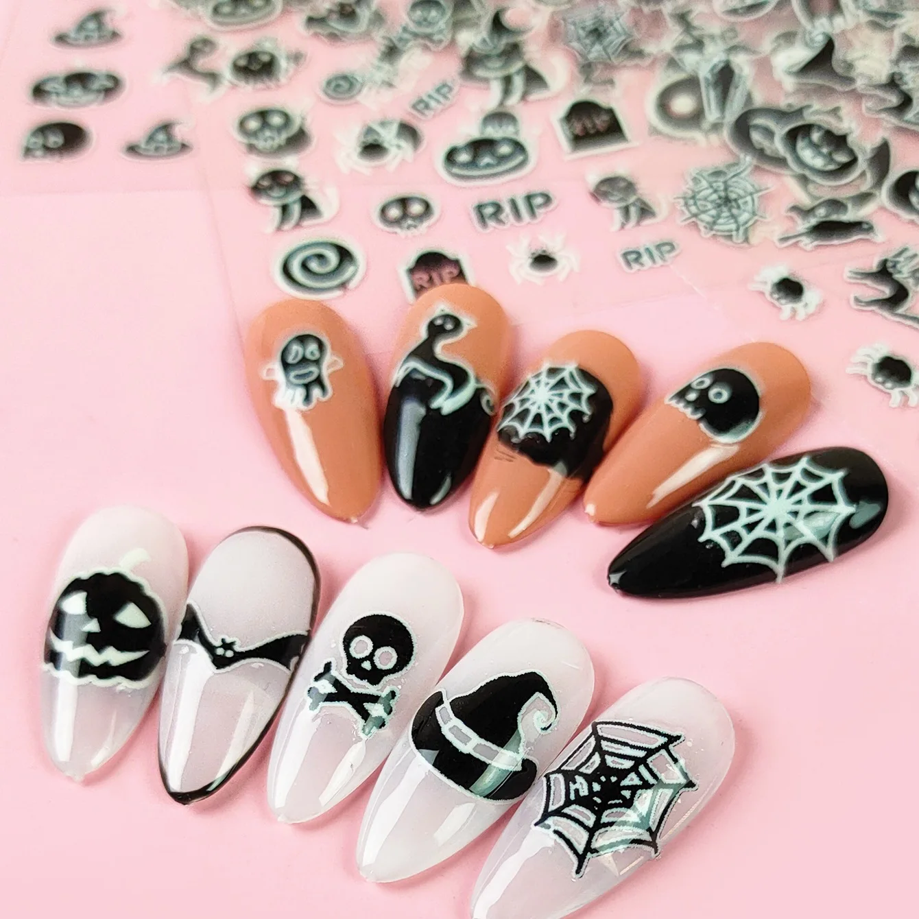 New glow-in-the-dark Halloween nail stickers DIY bat pumpkin nail decoration nail stickers wholesale