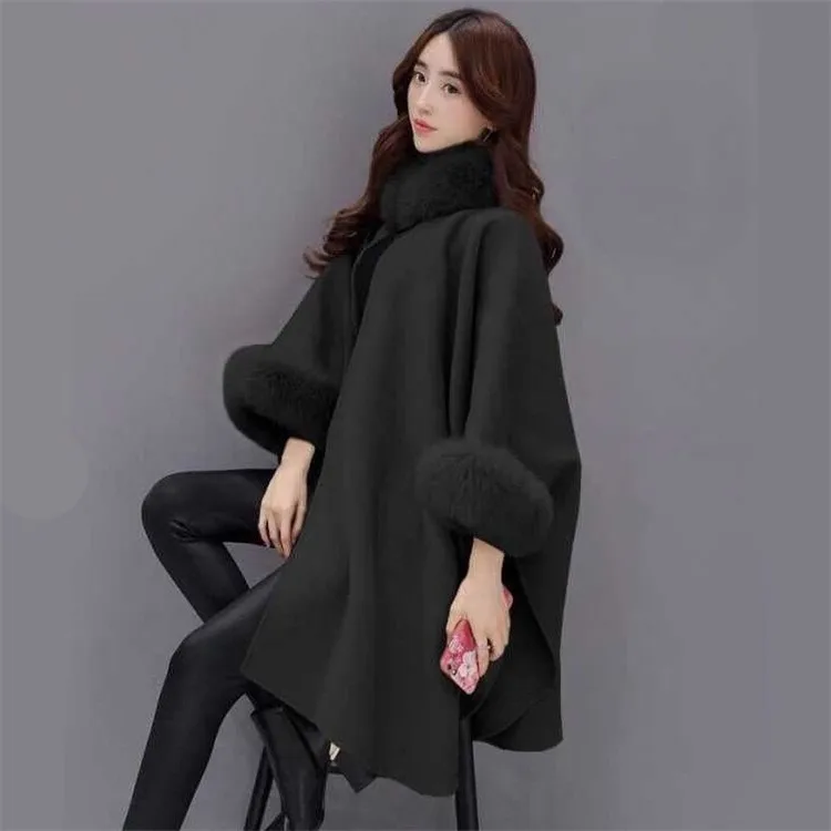 YQ175 free shipping New Winter Womens Parka Casual Wool Coat Women Fur Coats Woman Clothes Cloak Shawl Poncho Jacket