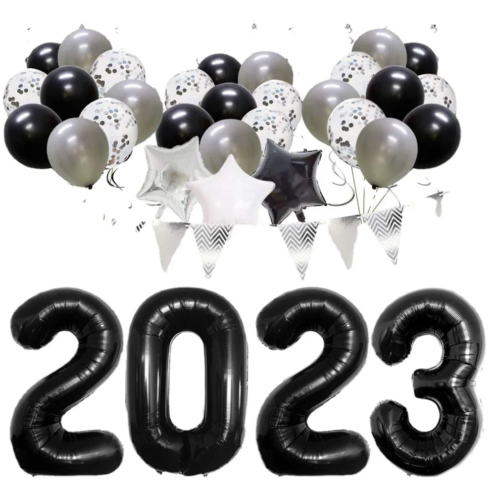 2024 New Year set graduation aluminum film balloon package spiral pendant window shop layout balloons